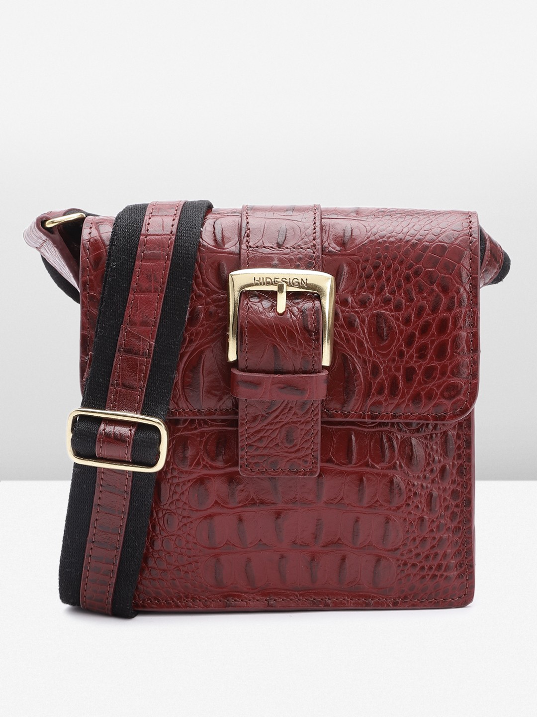 

Hidesign Croc Textured Leather Sling Bag, Maroon