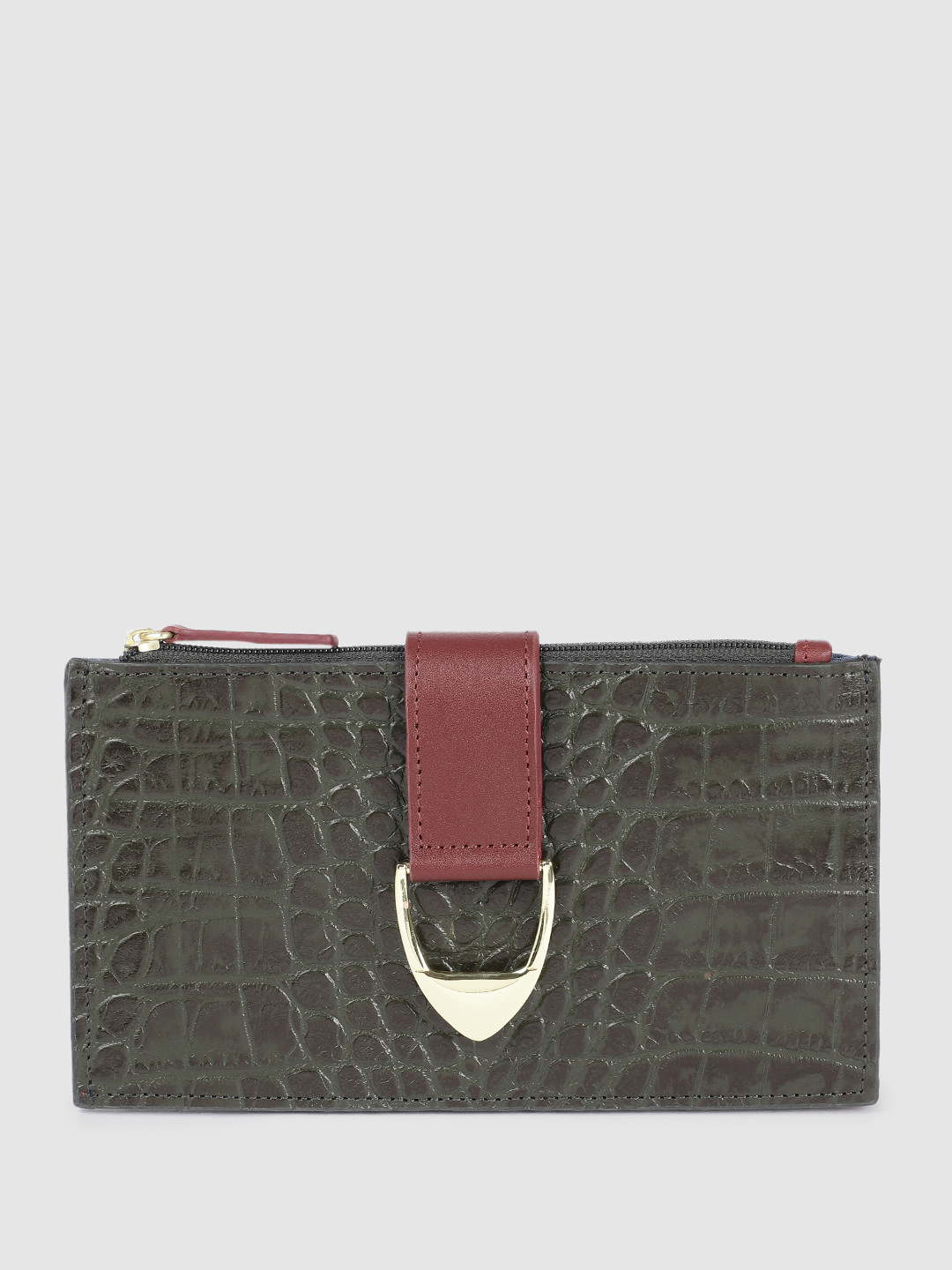 

Hidesign Women Animal Textured Leather Two Fold Wallet, Green