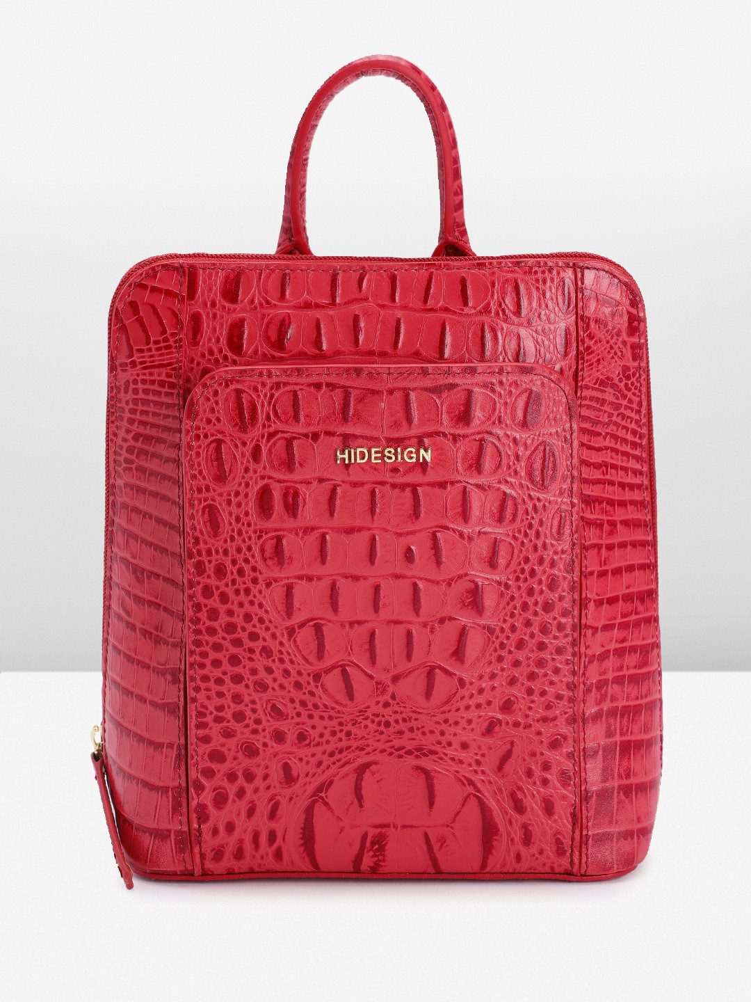 

Hidesign Croc Textured Leather Handheld Bag Cum Backpack, Pink