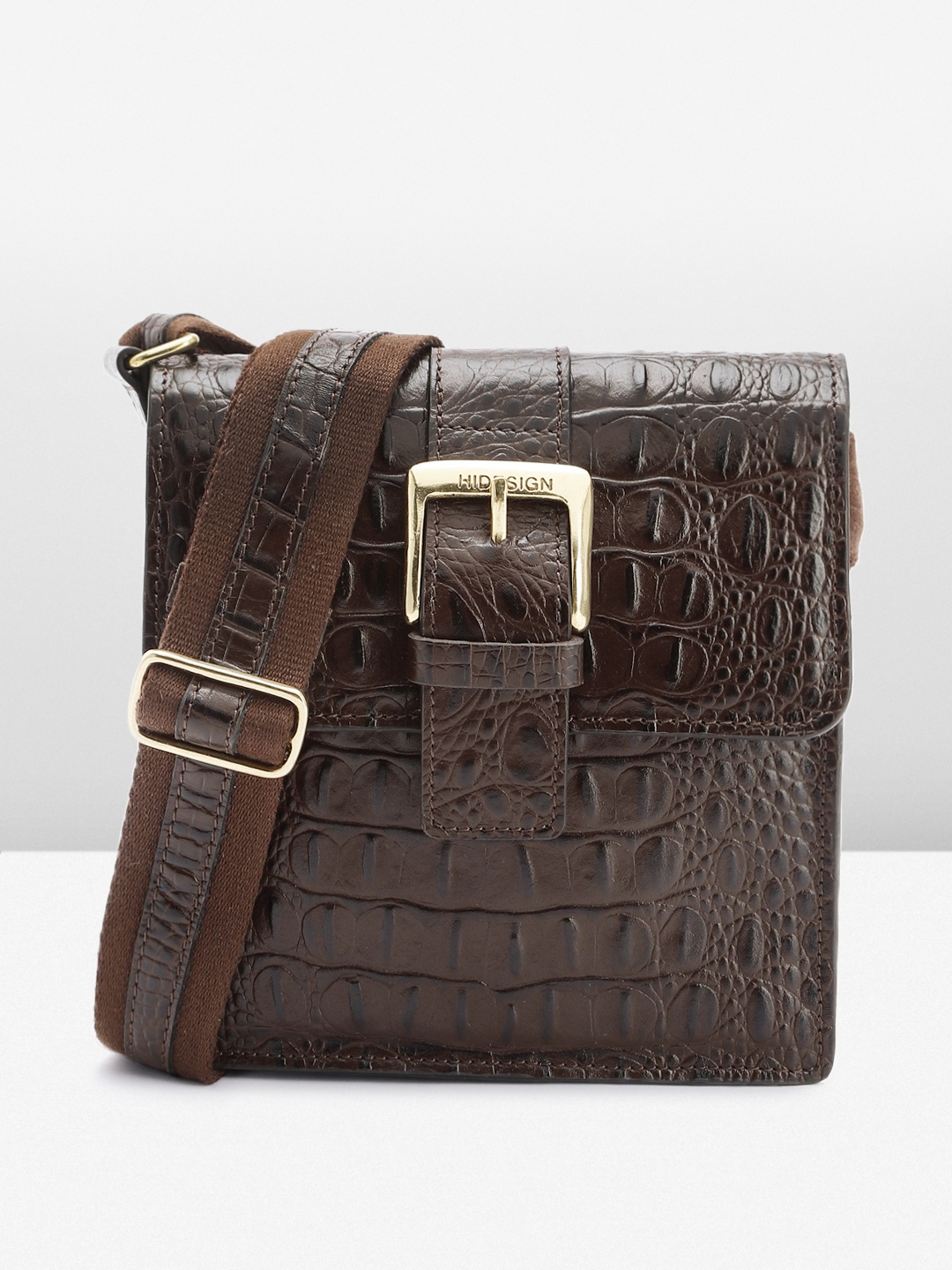 

Hidesign Croc Textured Leather Sling Bag, Brown