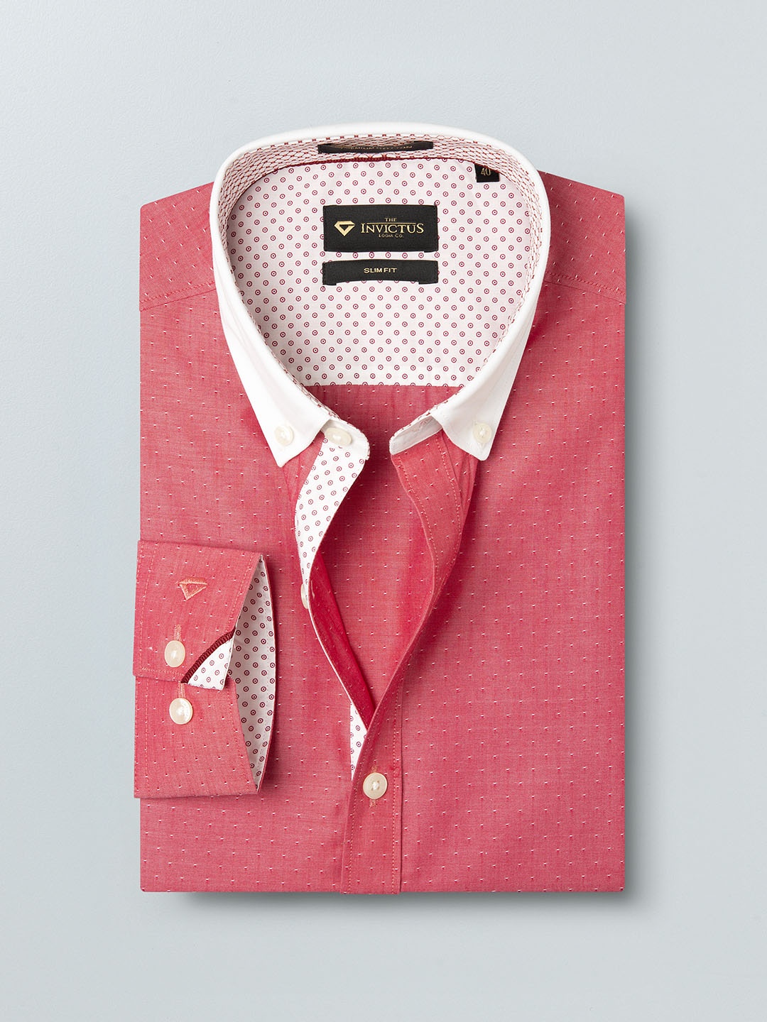 

INVICTUS Men Red Slim Fit Self Design Contrast Collar Formal Shirt