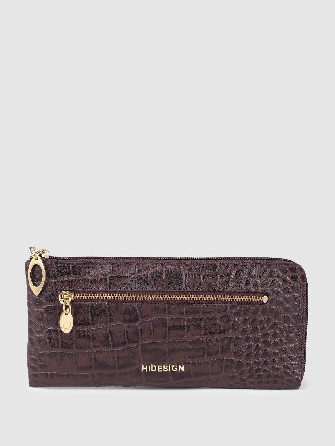 

Hidesign Women Croc Textured Leather Zip Around Wallet, Brown