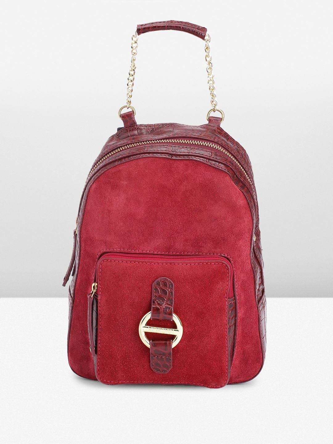 

Hidesign Croc Textured Leather Handheld Bag Cum Backpack, Red
