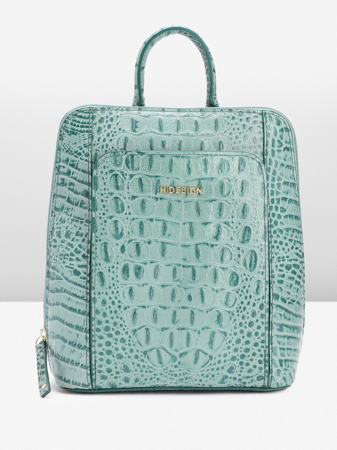

Hidesign Croc Textured Leather Handheld Bag Cum Backpack, Green