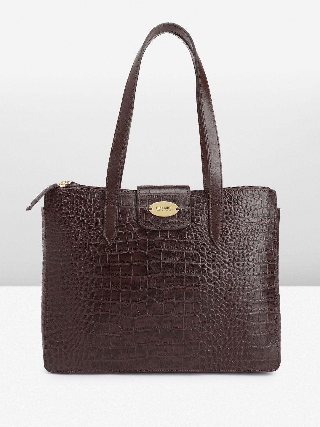 

Hidesign BARDOT 03 Croc Textured Leather Shoulder Bag, Brown
