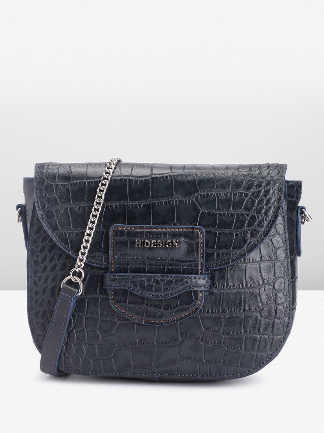 

Hidesign Croc Textured Leather Sling Bag, Navy blue