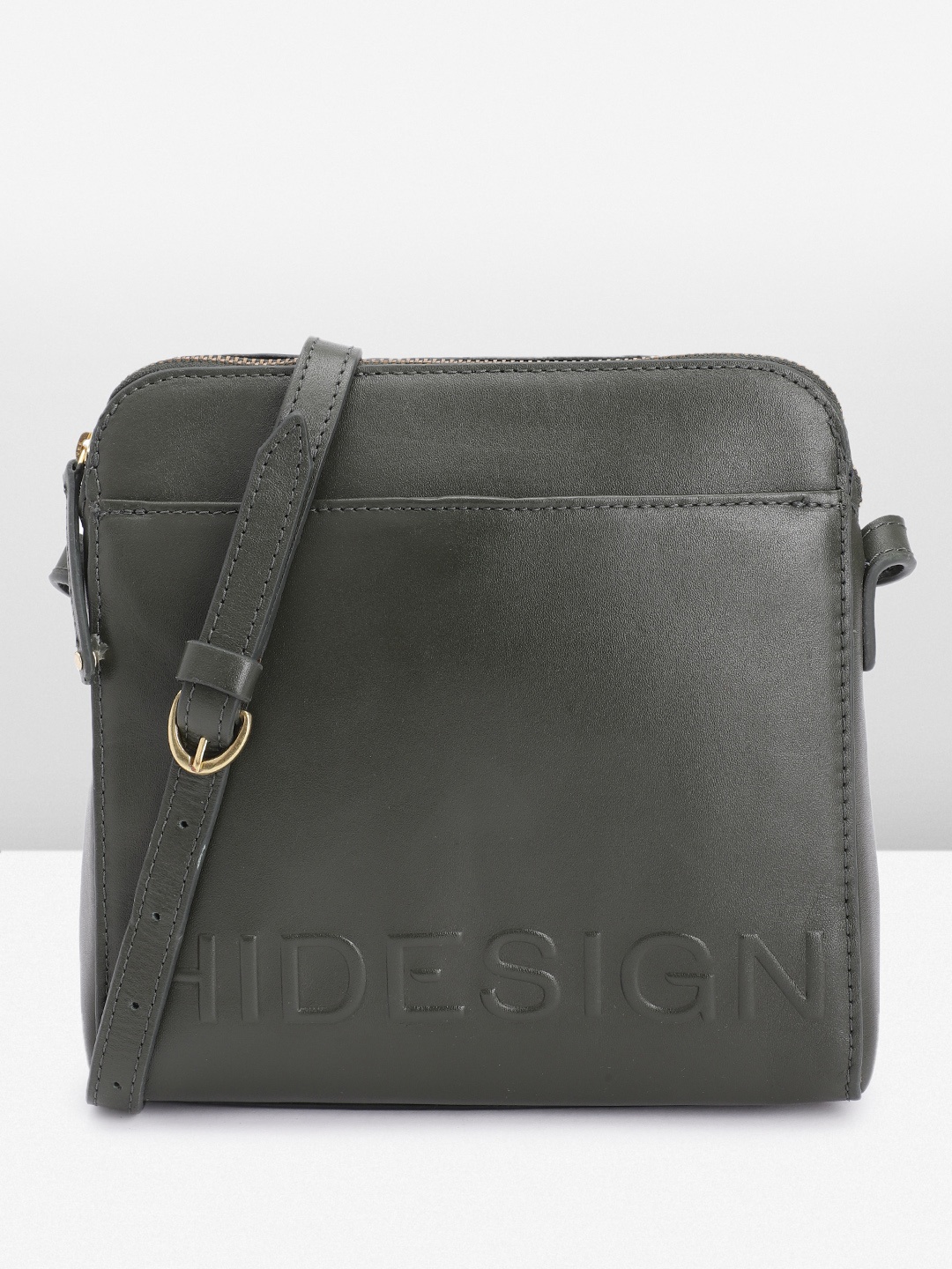 

Hidesign CAREY 02 Brand Logo Embossed Leather Sling Bag, Green