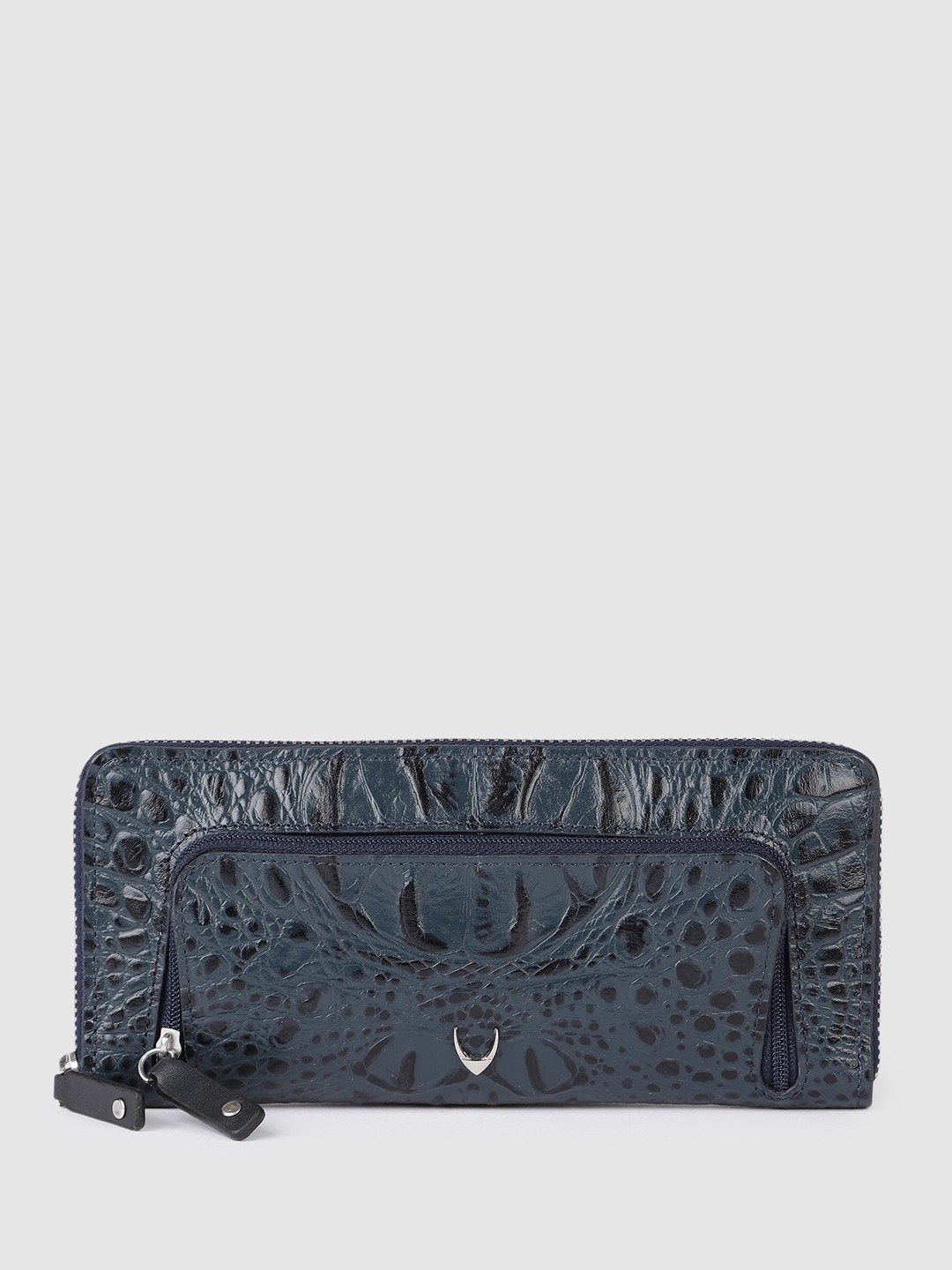 

Hidesign Women Textured Leather Zip Around Wallet, Navy blue