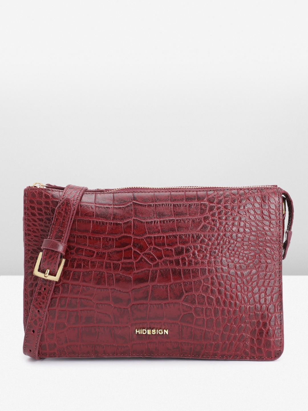 

Hidesign Croc Textured Leather Sling Bag, Maroon