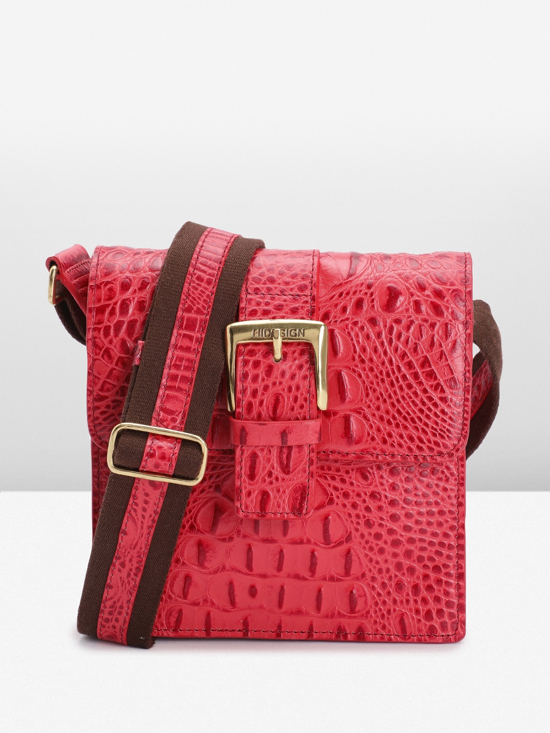 

Hidesign Croc Textured Leather Sling Bag, Pink