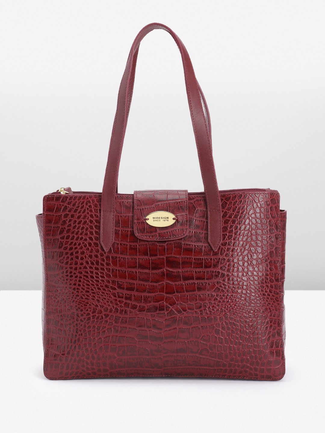 

Hidesign Croc Textured Leather Shoulder Bag, Maroon