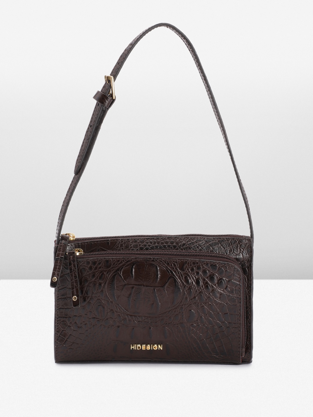

Hidesign Crocodile Textured Leather Small Structured Shoulder Bag, Brown