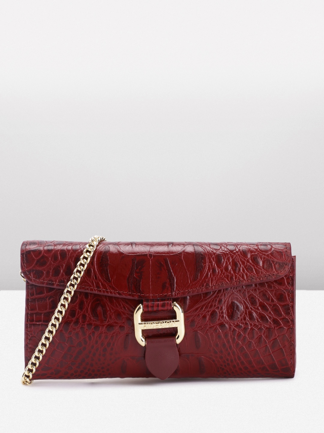 

Hidesign Women Croc Textured Leather Envelope, Maroon