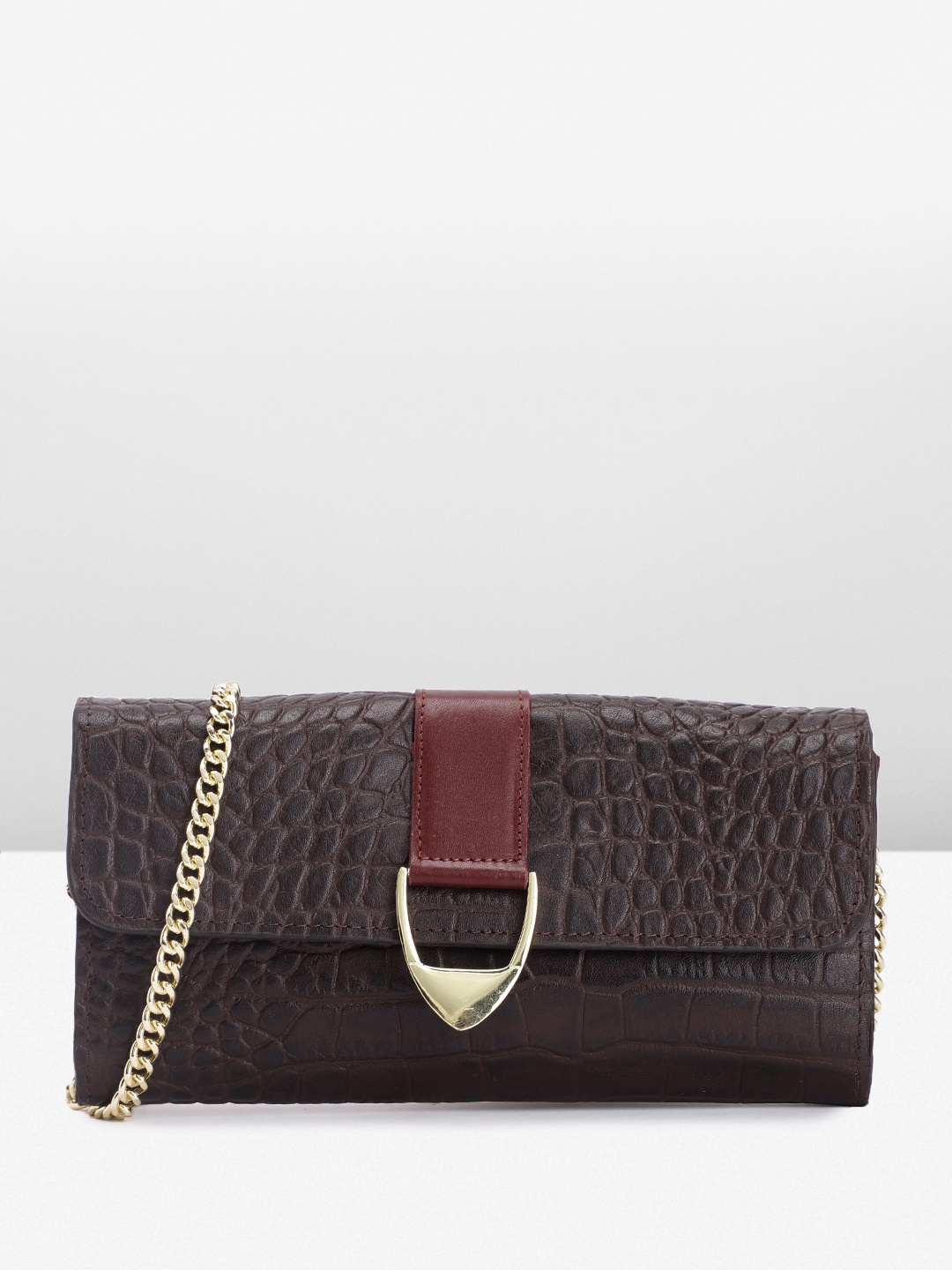 

Hidesign Women Croc Textured Leather Envelope, Brown