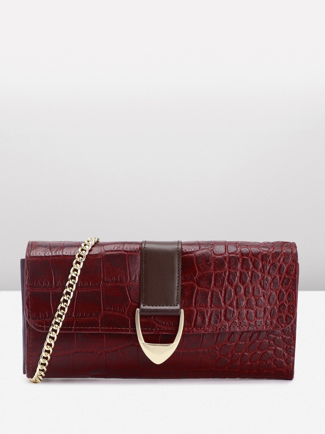 

Hidesign Women Croc Textured Leather Envelope, Maroon