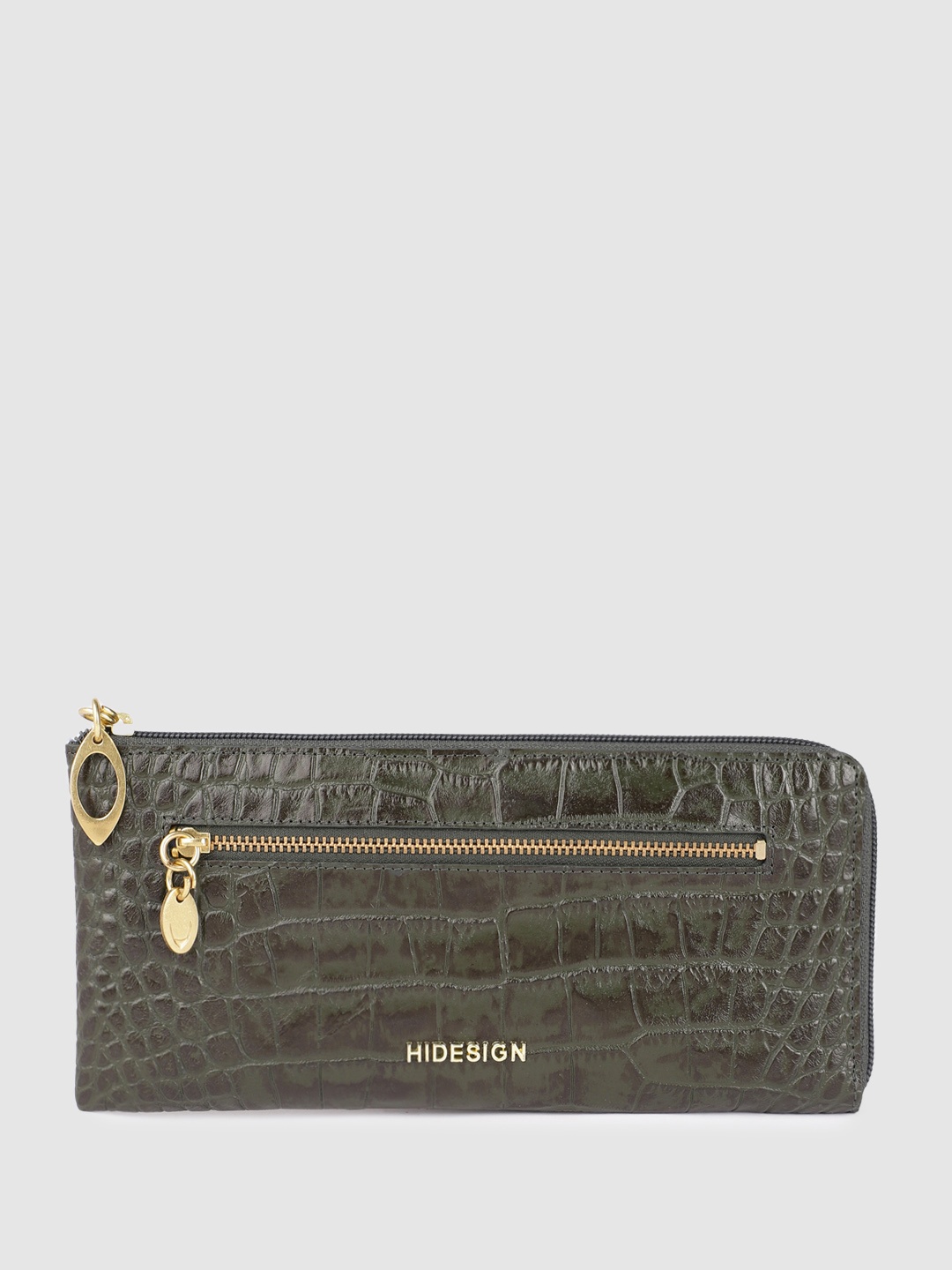 

Hidesign Women Croc Textured Leather Zip Around Wallet, Green