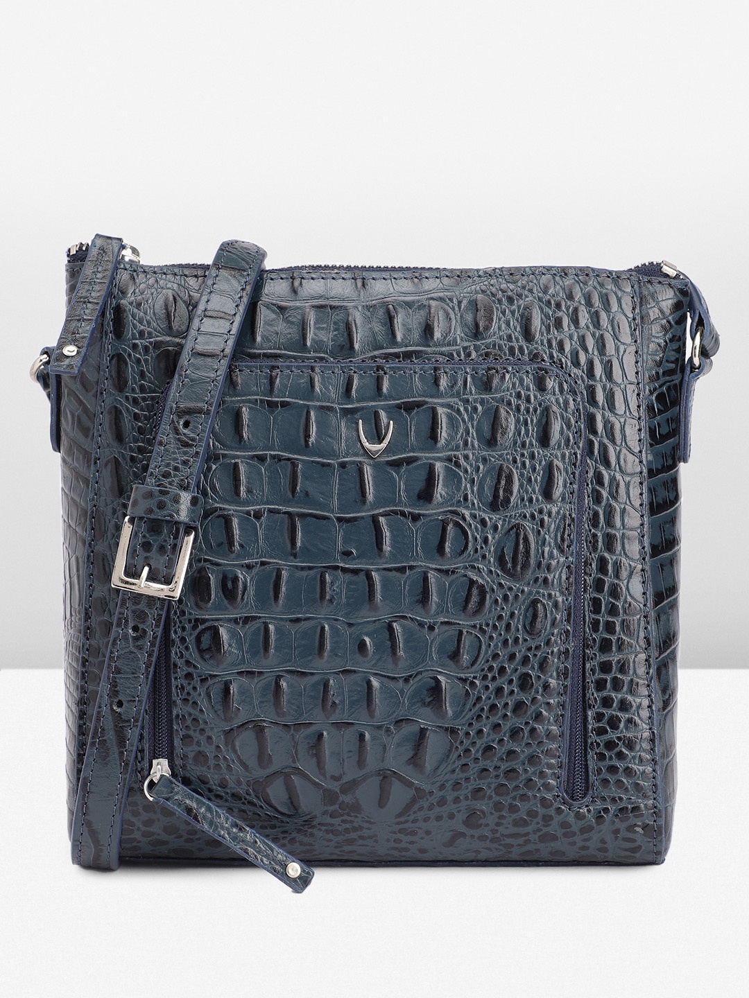 

Hidesign Croc Textured Leather Sling Bag, Navy blue