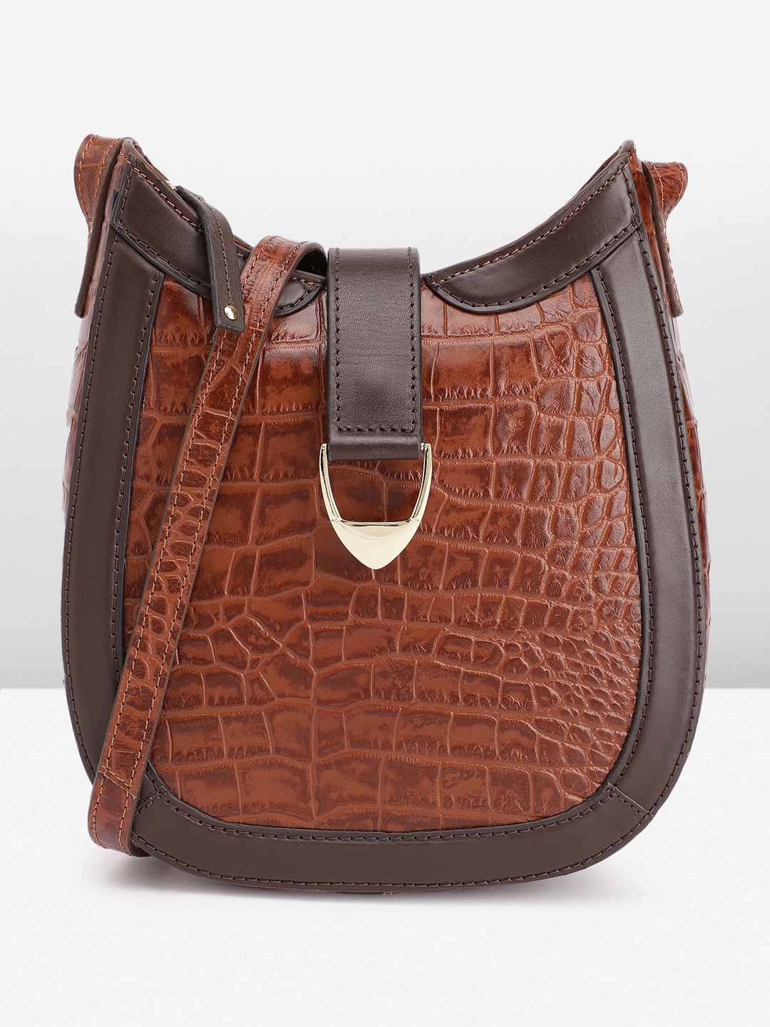 Hidesign Animal Textured Leather Structured Sling Bag, Brown