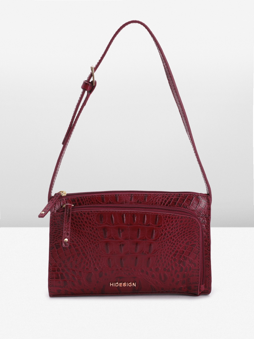 

Hidesign Crocodile Textured Leather Small Structured Shoulder Bag, Maroon