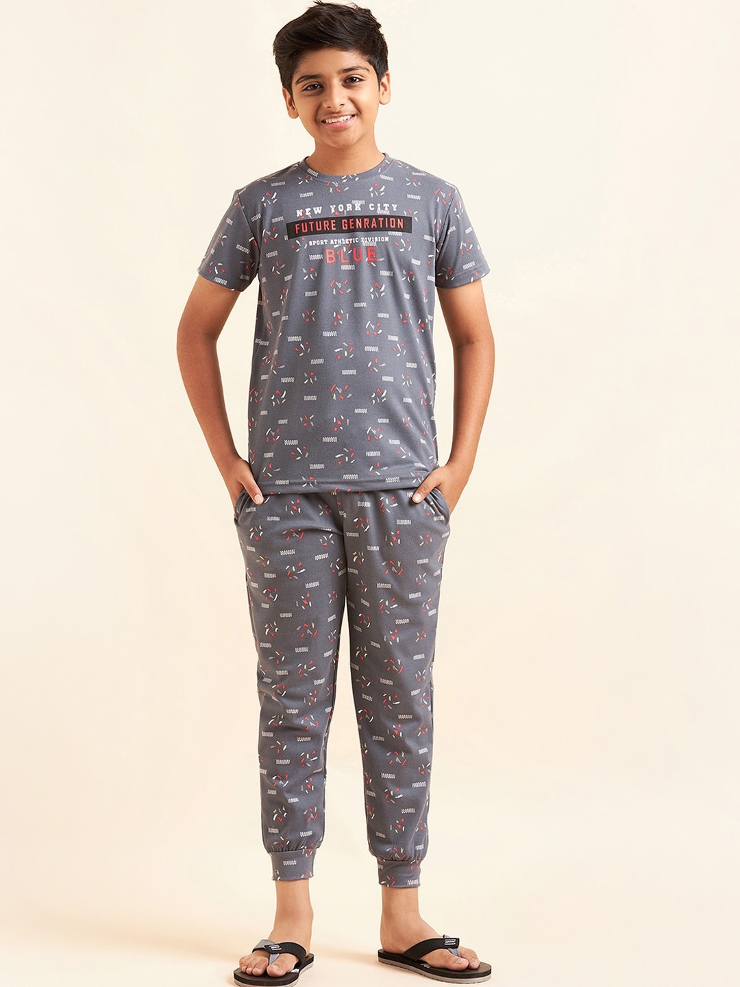 

Sweet Dreams Boys Grey Conversational Printed Night Suit