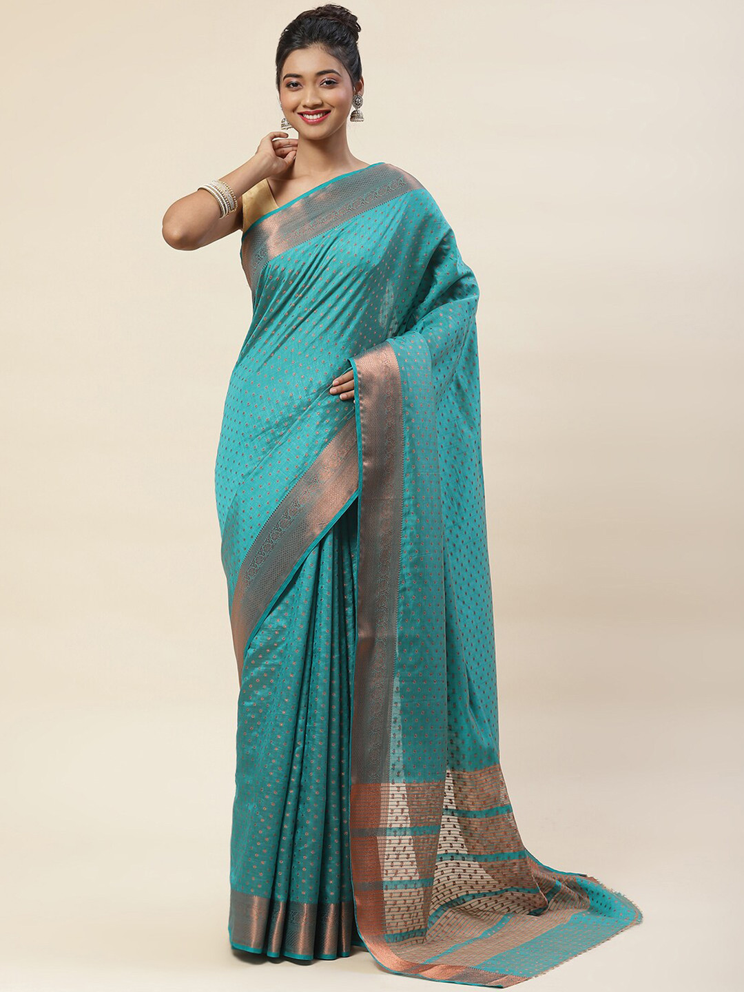 

Meena Bazaar Ethnic Motif Zari Art Silk Saree With Blouse Piece, Blue