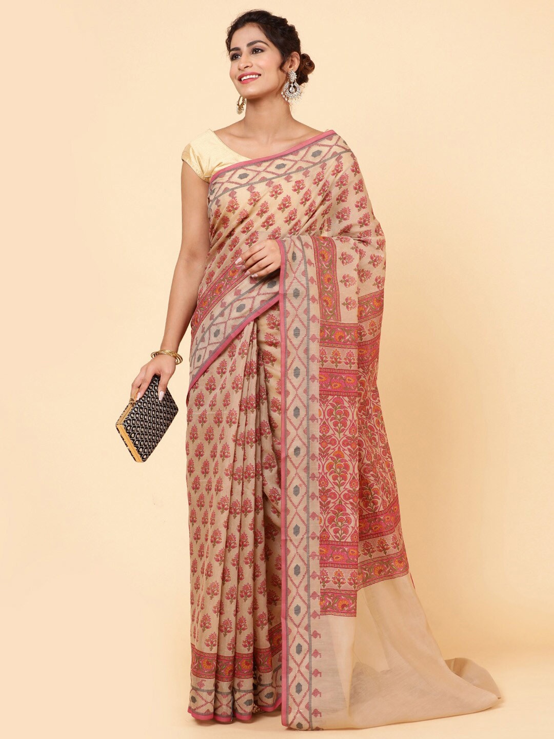 

Meena Bazaar Floral Printed Saree, Pink