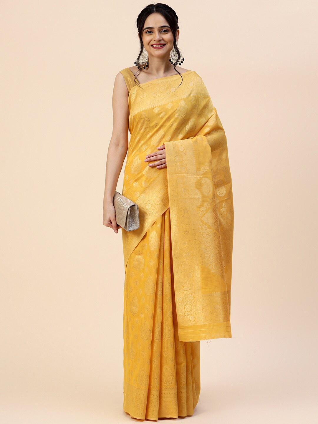 

Meena Bazaar Paisley Woven Design Zari Saree With Blouse Piece, Mustard