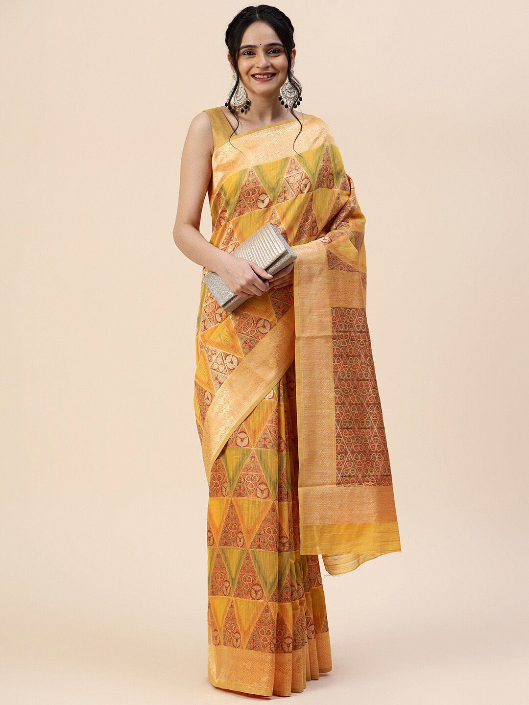 

Meena Bazaar Floral Woven Design Zari Saree, Mustard