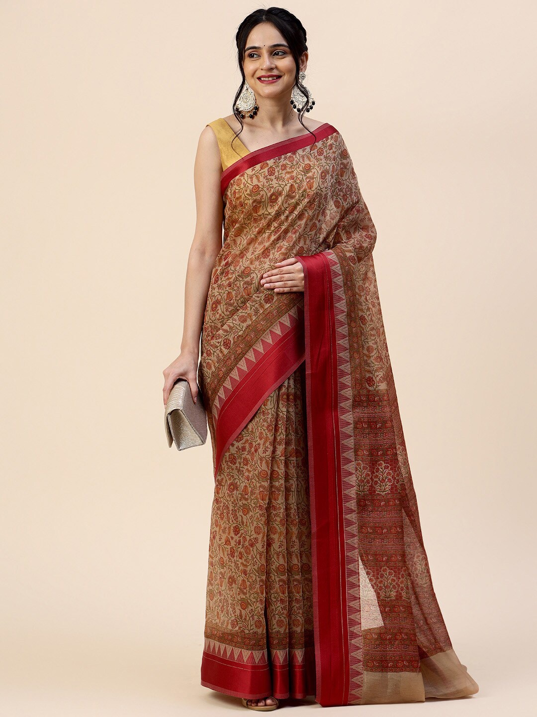 

Meena Bazaar Floral Printed Saree, Beige