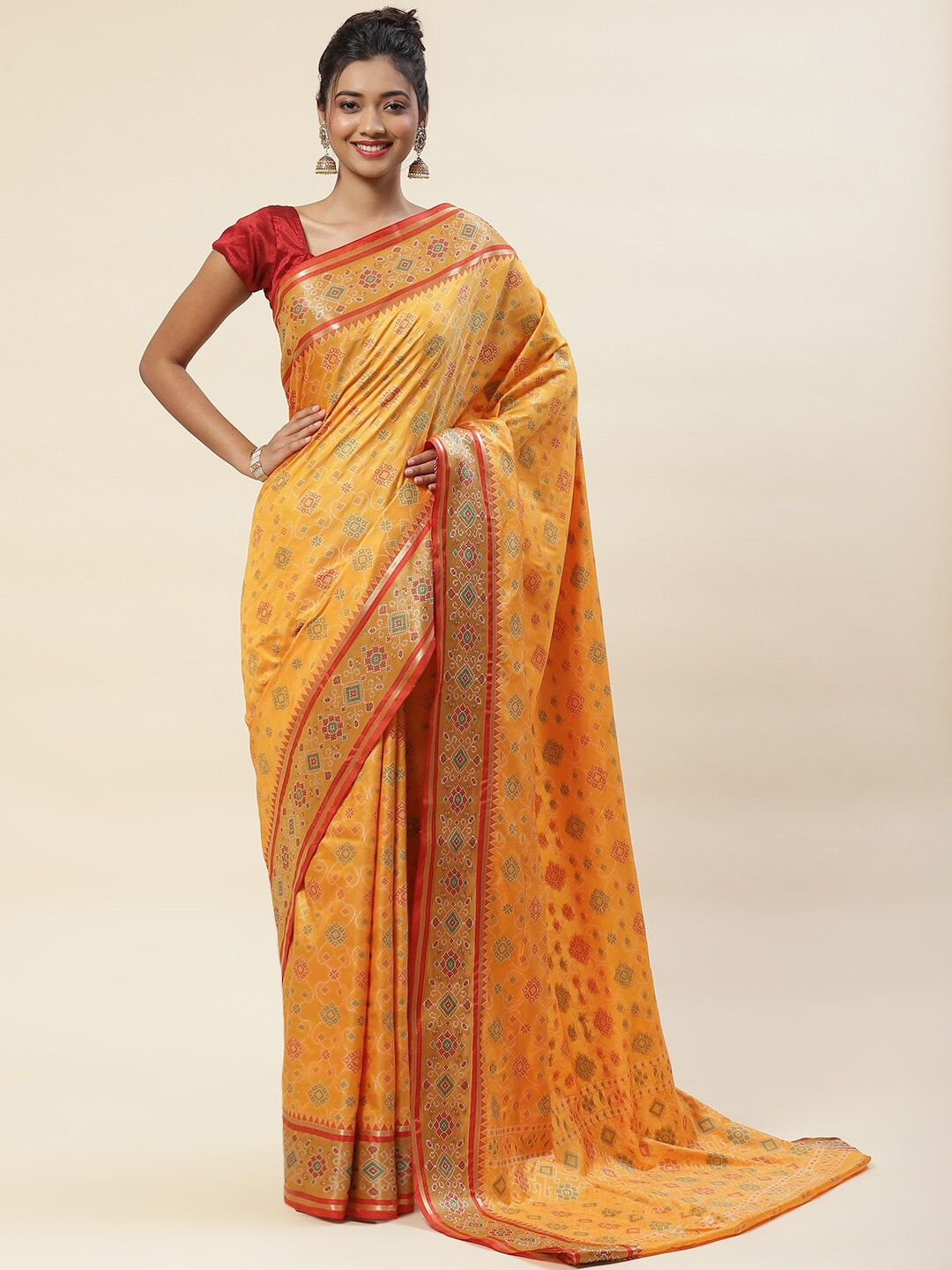

Meena Bazaar Ethnic Motif Zari Art Silk Saree With Blouse Piece, Mustard
