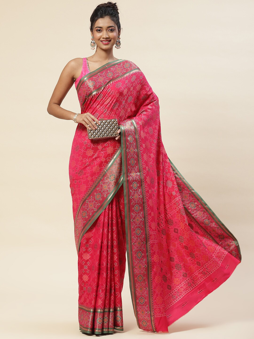 

Meena Bazaar Ethnic Motif Zari Art Silk Saree With Blouse Piece, Pink