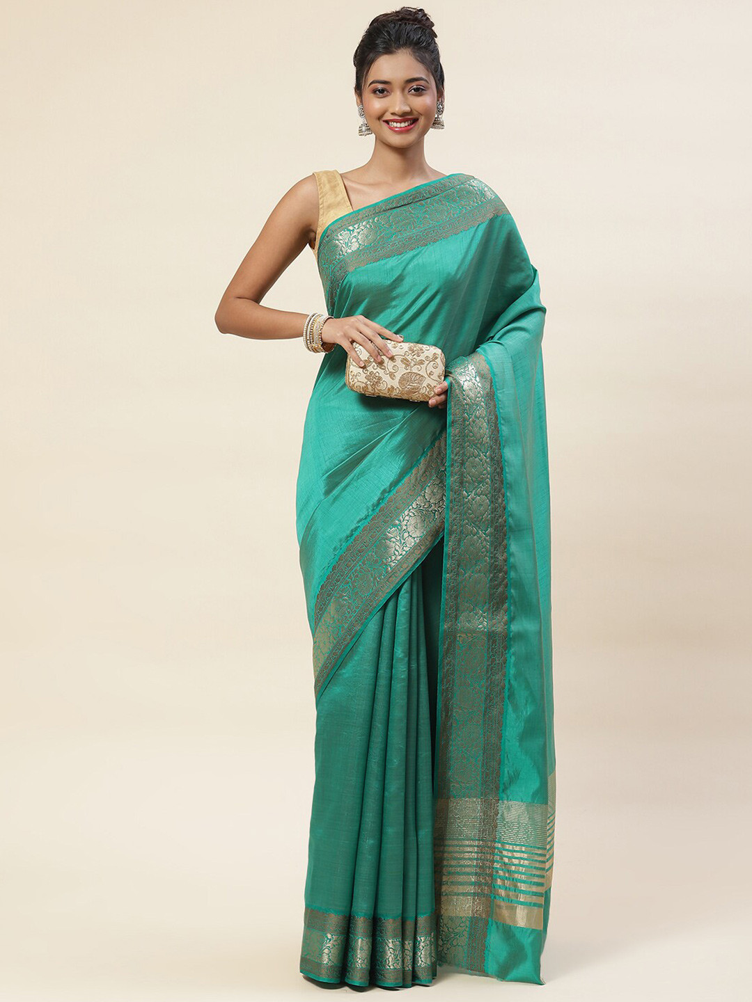 

Meena Bazaar Woven Design Zari Saree, Green