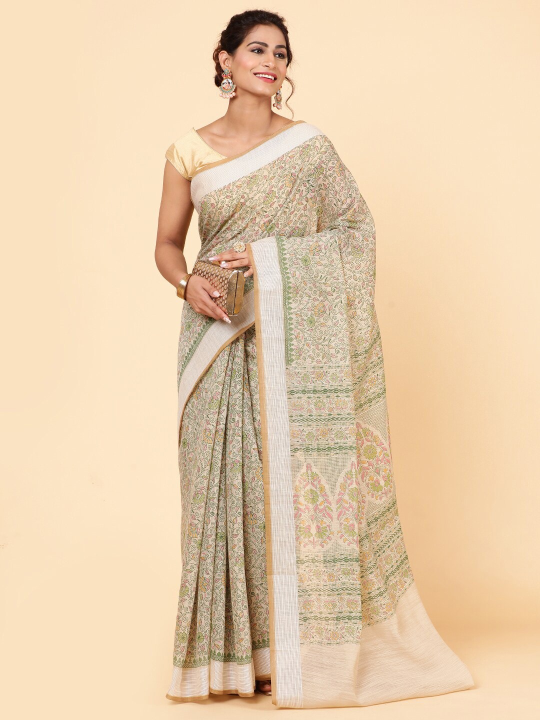 

Meena Bazaar Floral Printed Saree, Green