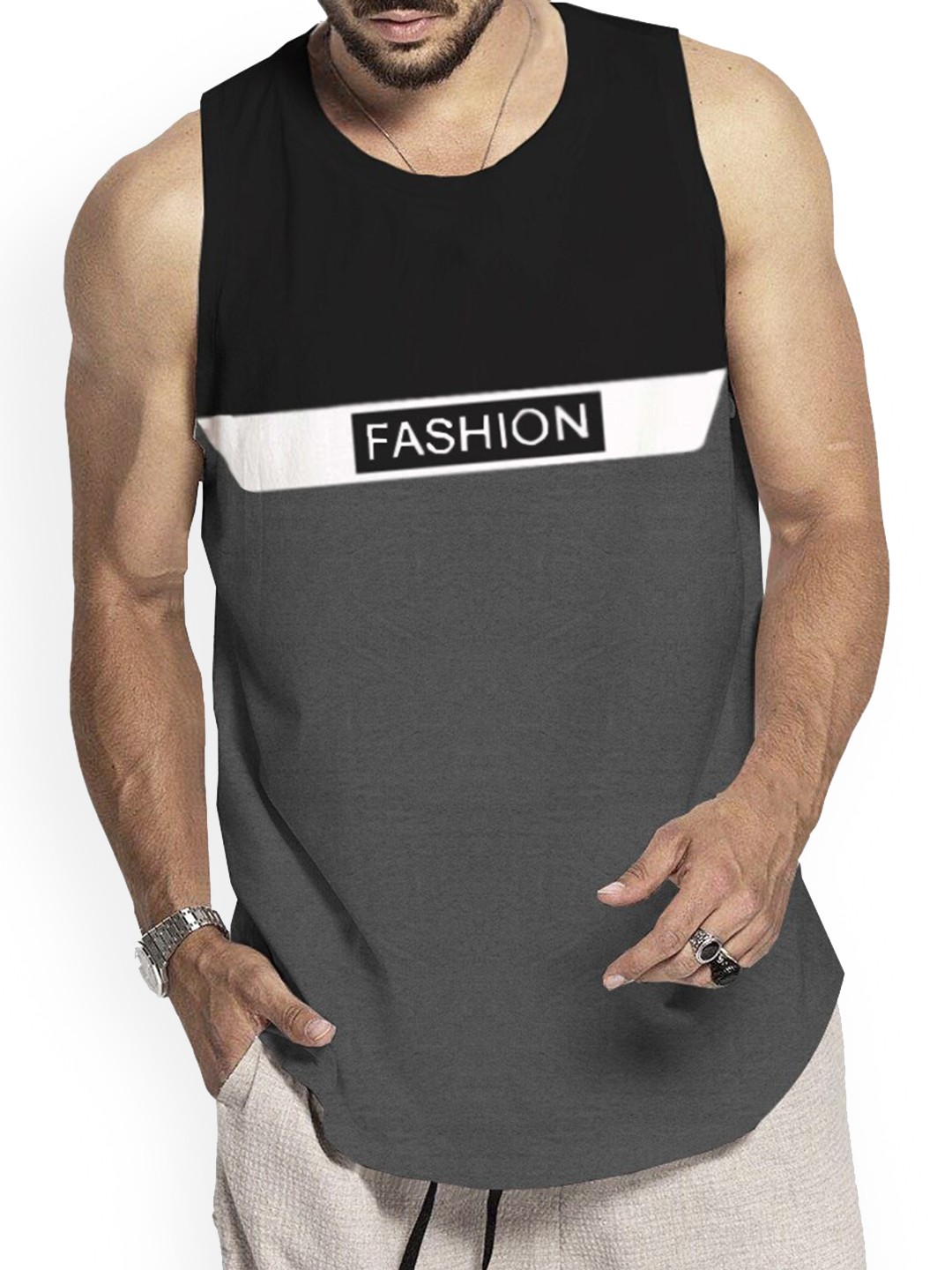 

BLIVE Typography Printed Pure Cotton Gym Vest, Charcoal