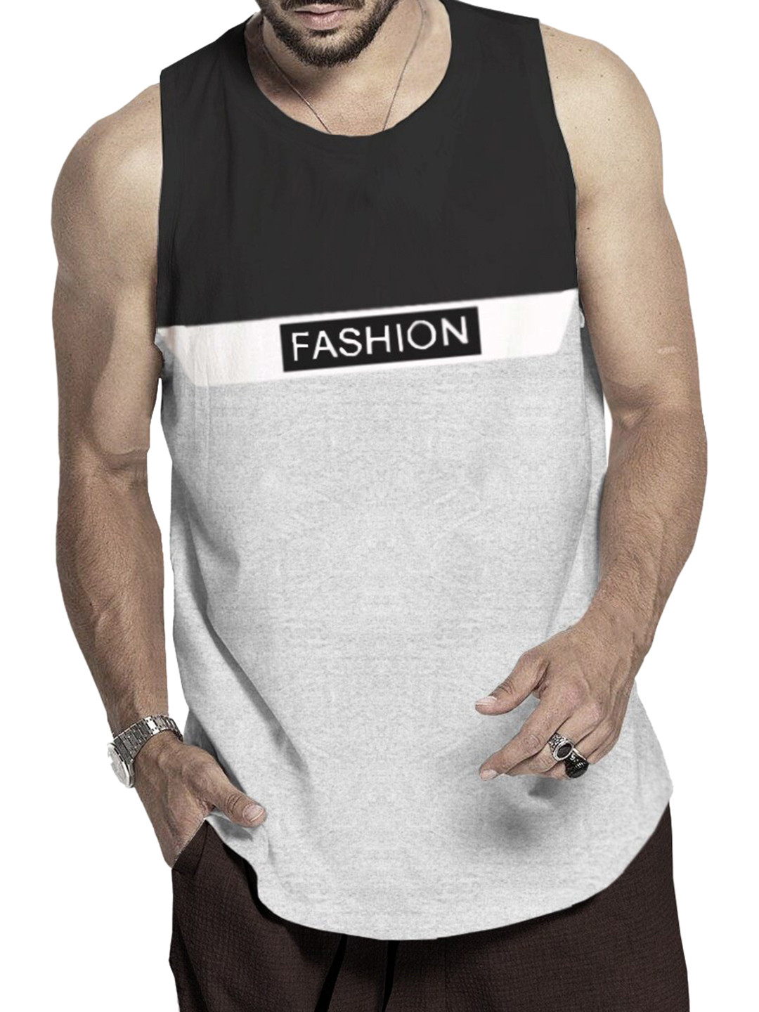 

BLIVE Typography Printed Cotton Gym Vest, Grey