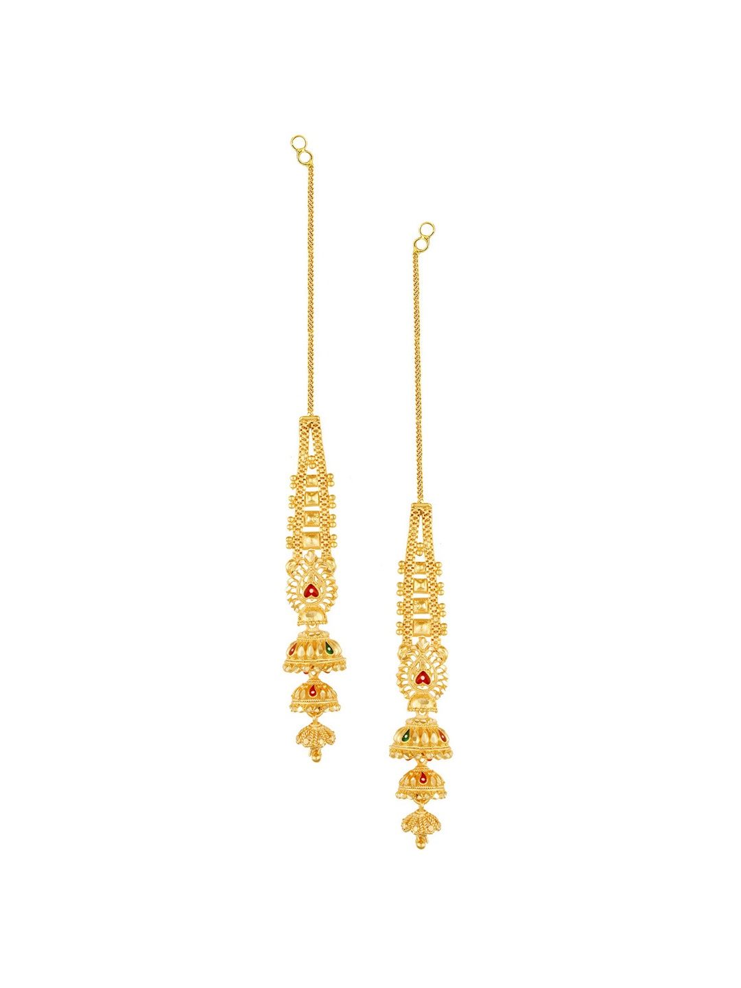 

Vighnaharta Gold-Plated Dome Shaped Jhumkas Earrings With Ear Chain