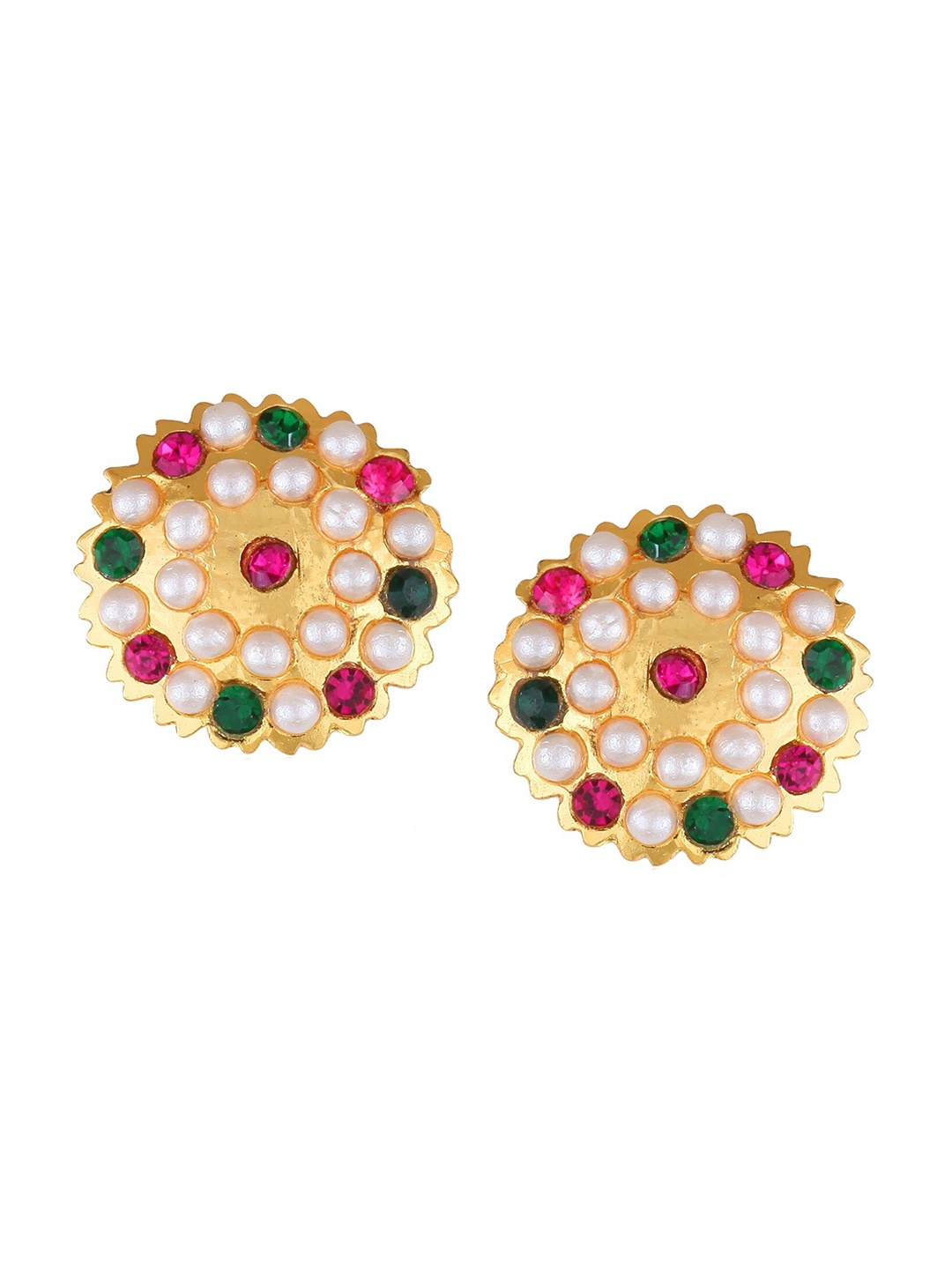 Vighnaharta Gold-Plated Circular Beaded Studs Earrings