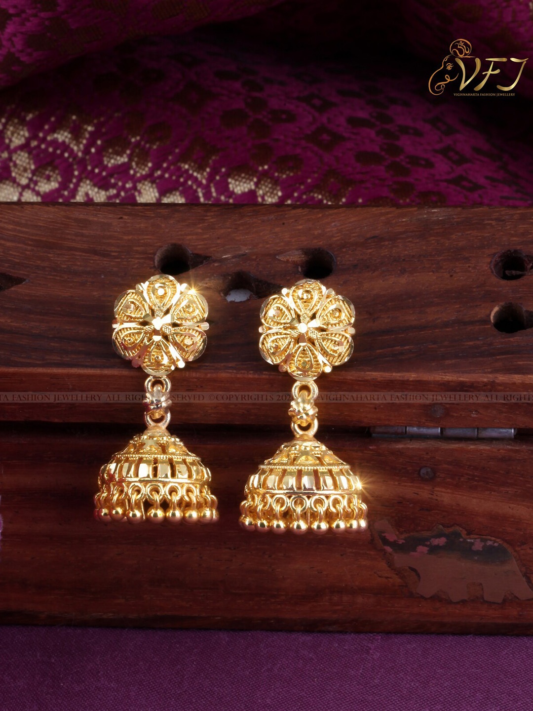 

Vighnaharta Gold-Plated Dome Shaped Jhumkas