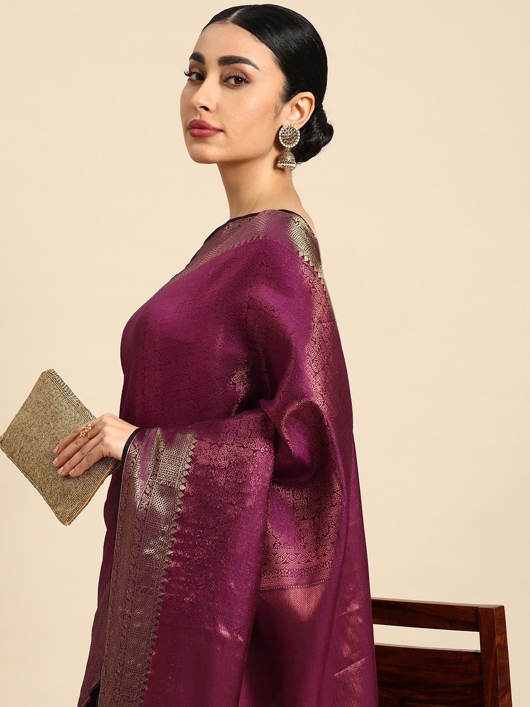 

Mitera Ethnic Motifs Zari Kanjeevaram Saree, Burgundy