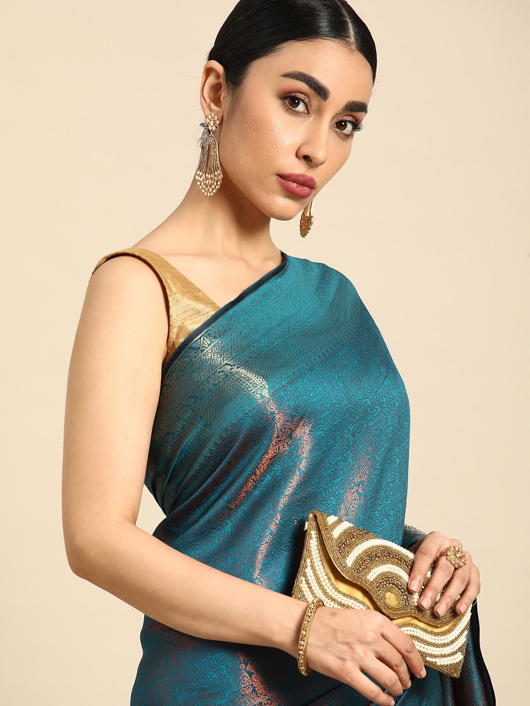 

Mitera Ethnic Motifs Zari Kanjeevaram Saree, Blue
