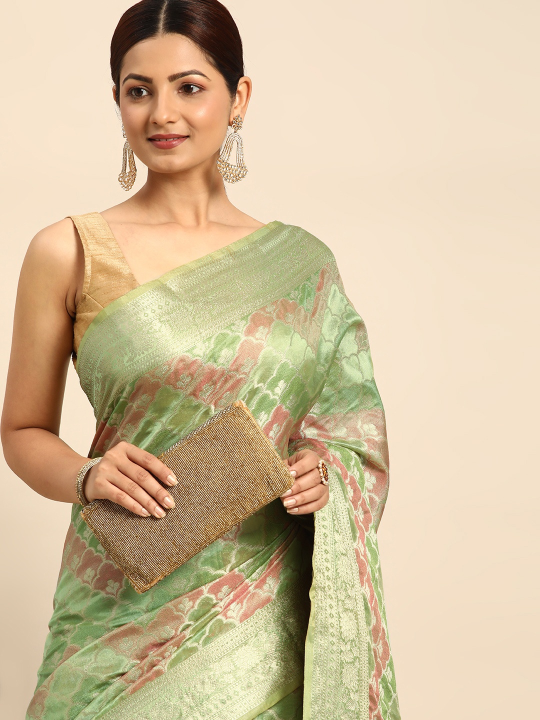 

Mitera Ethnic Motifs Zari Organza Saree, Green