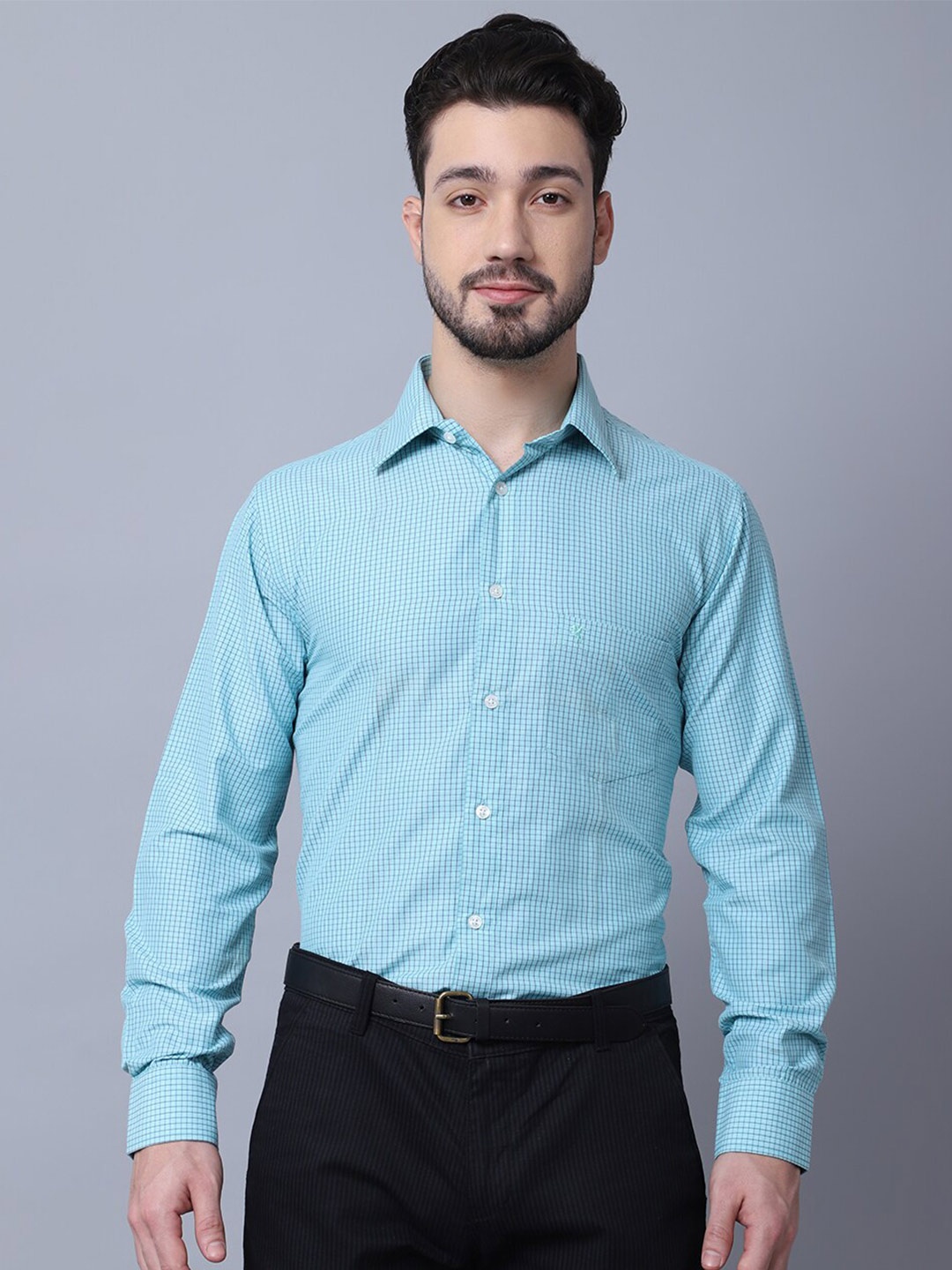 

Cantabil Classic Regular Fit Micro Checked Formal Shirt, Blue