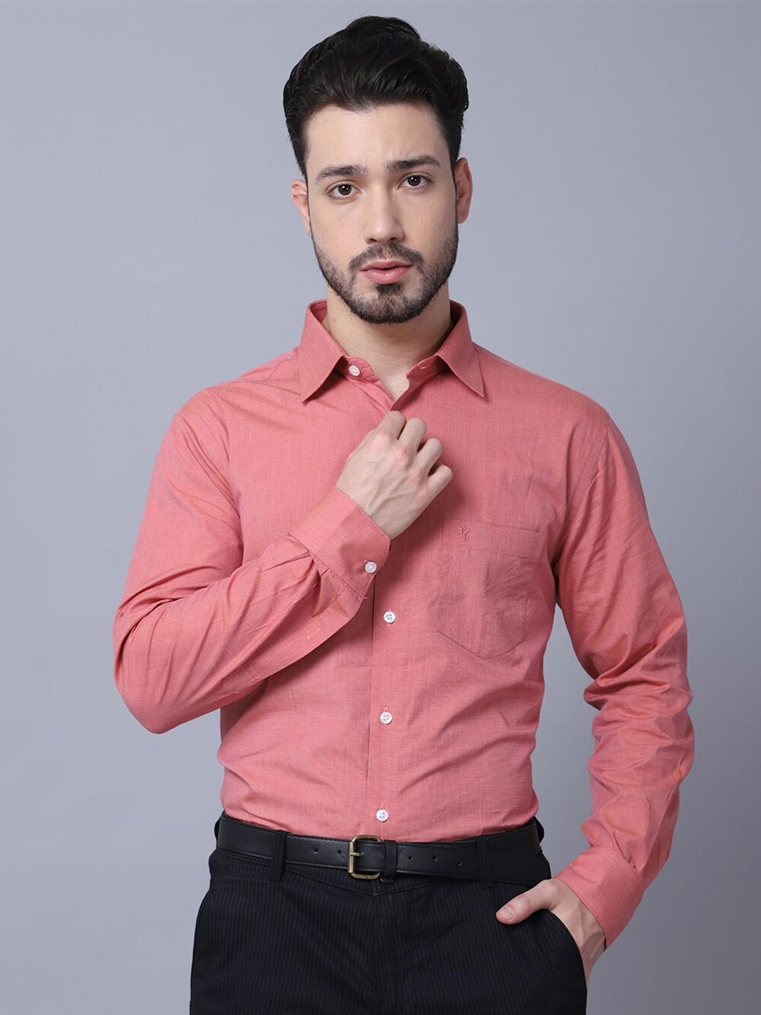 

Cantabil Classic Spread Collar Cotton Formal Shirt, Pink