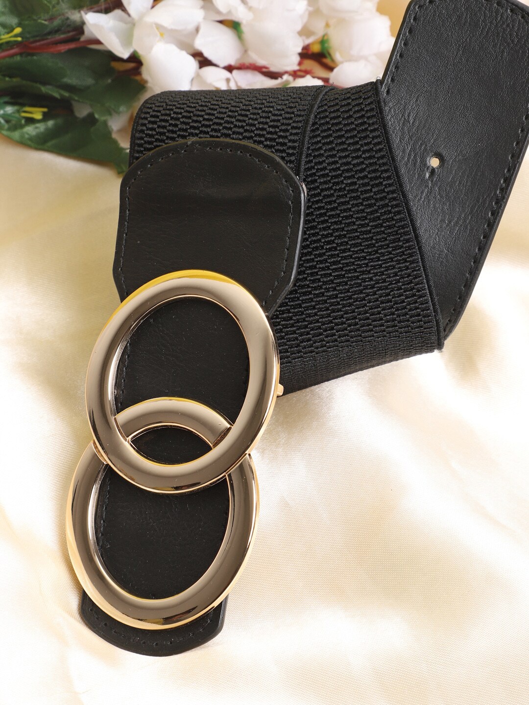 

The Mini NEEDLE Women Textured Stretchable Belt, Black