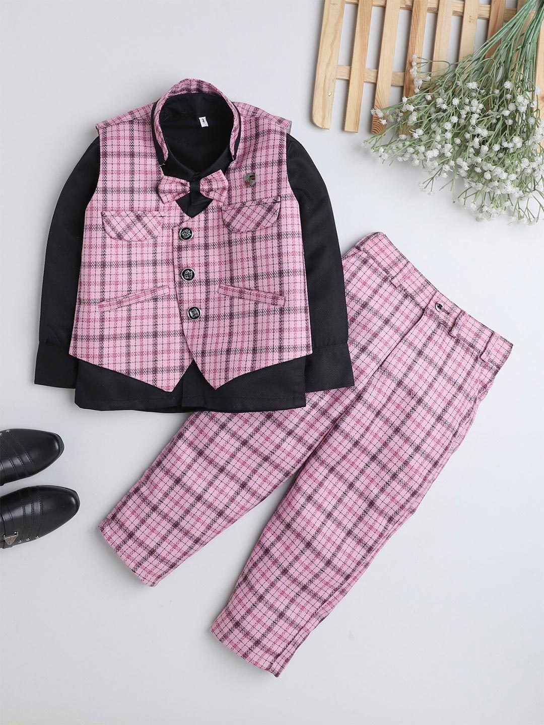 

BAESD Boys Checked 3 Piece Suit, Pink