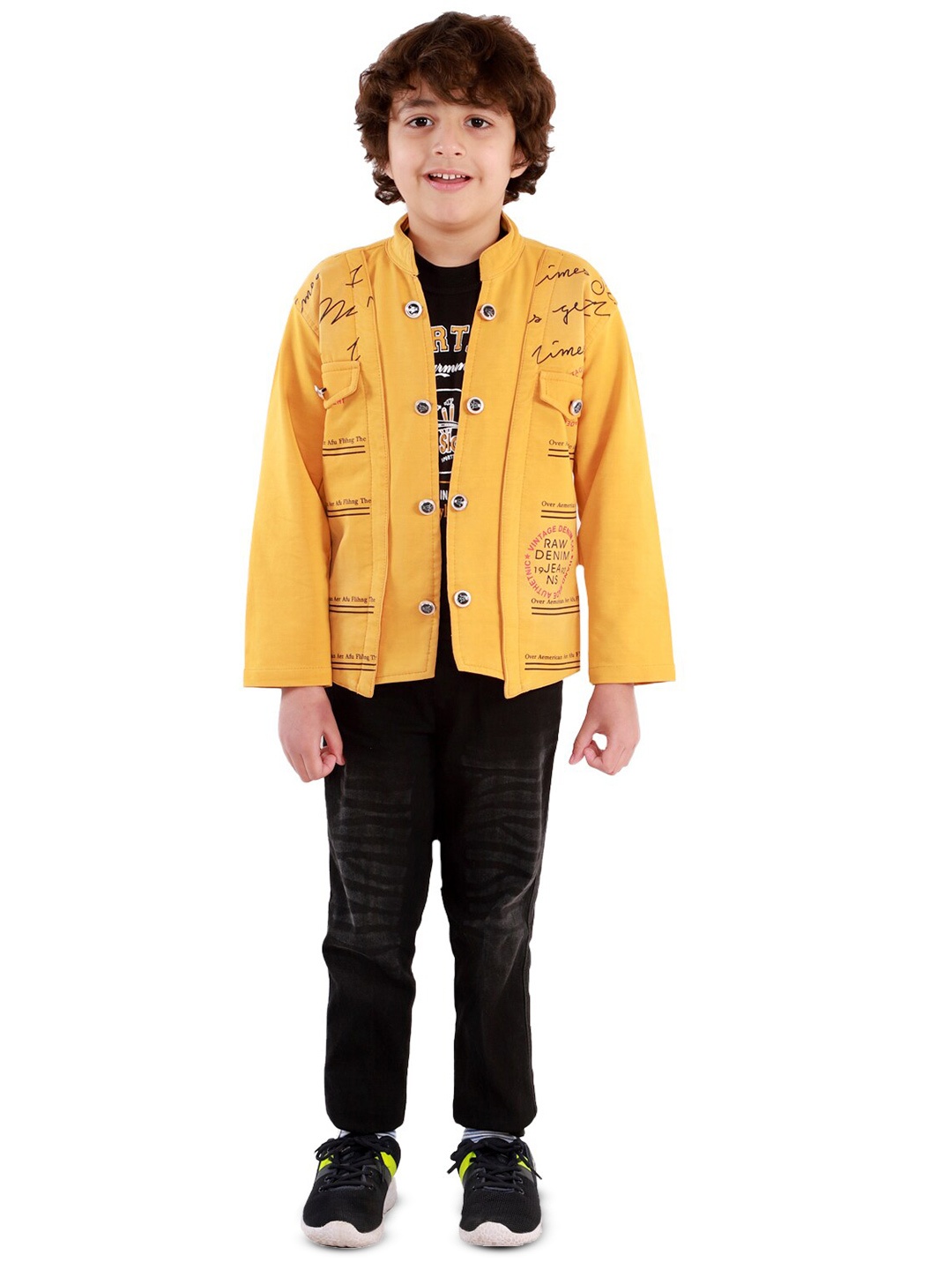 

BAESD Boys Typography Printed Shirt with Trousers & Jacket, Yellow