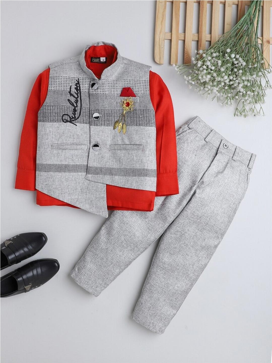 

BAESD Boys Shirt & Trousers With Waistcoat 3 Piece Party Suit, Grey