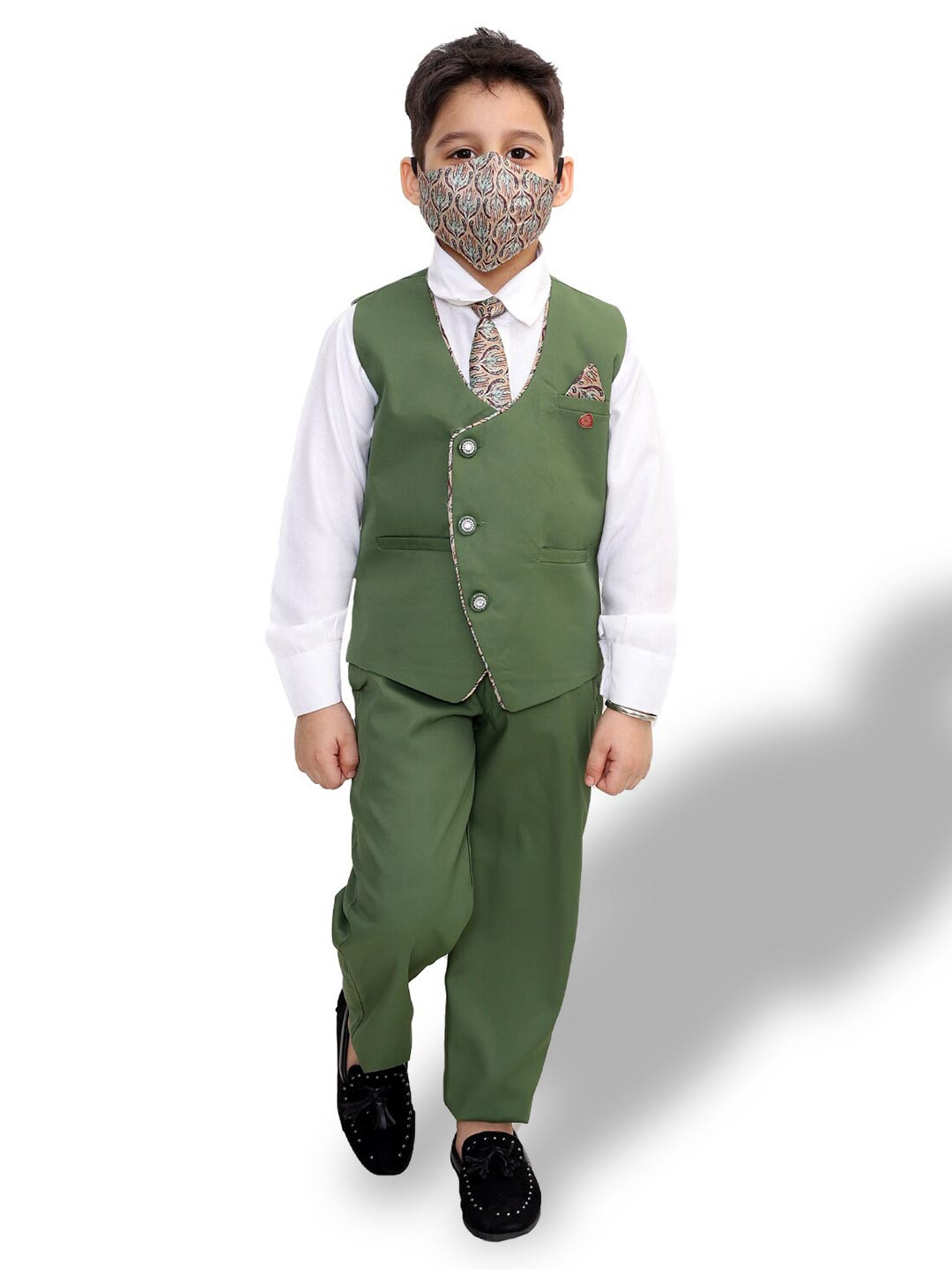 

BAESD Boys Shirt With Trousers And Waistcoat Suit, Green