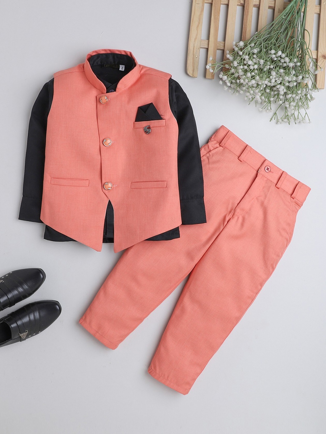 

BAESD Boys Shirt & Trousers & Waistcoat 3 Piece Party Suit, Peach