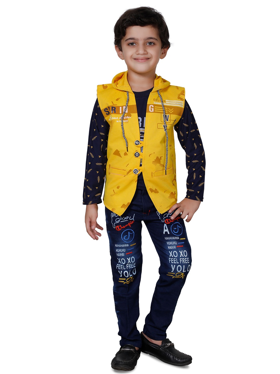 

BAESD Boys Printed T-shirt & Trousers With Waistcoat, Yellow